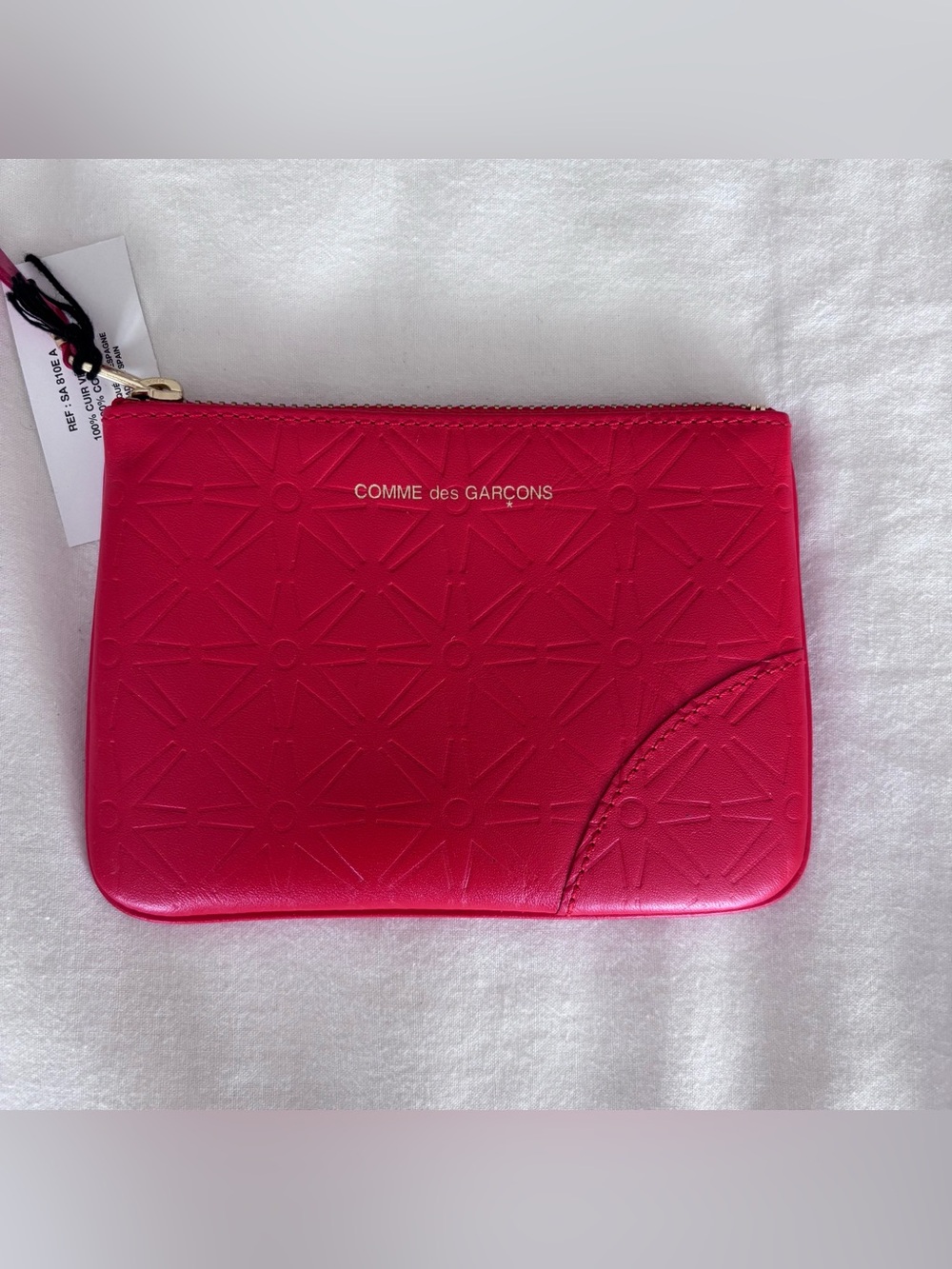 Comme des Garcons CDG Red Embossed Leather Zip Pouch NWT